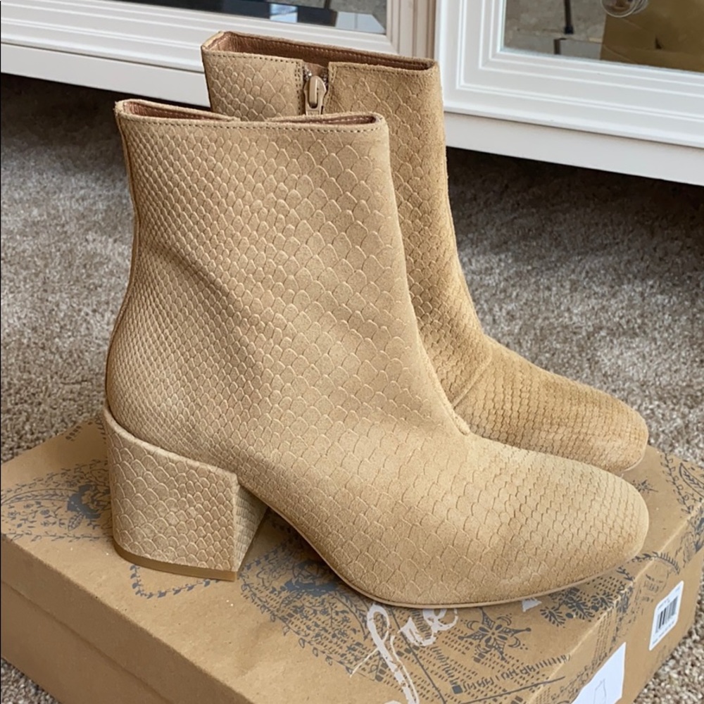 Free People Nicola Block Heel Suede Bootie SAND